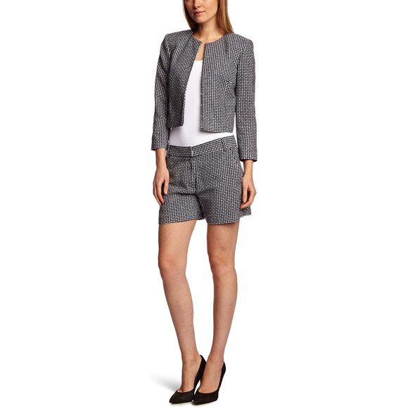 French Connection Bonser Check Shorts Size 8 Navy Blue and White High Rise - Picture 10 of 10